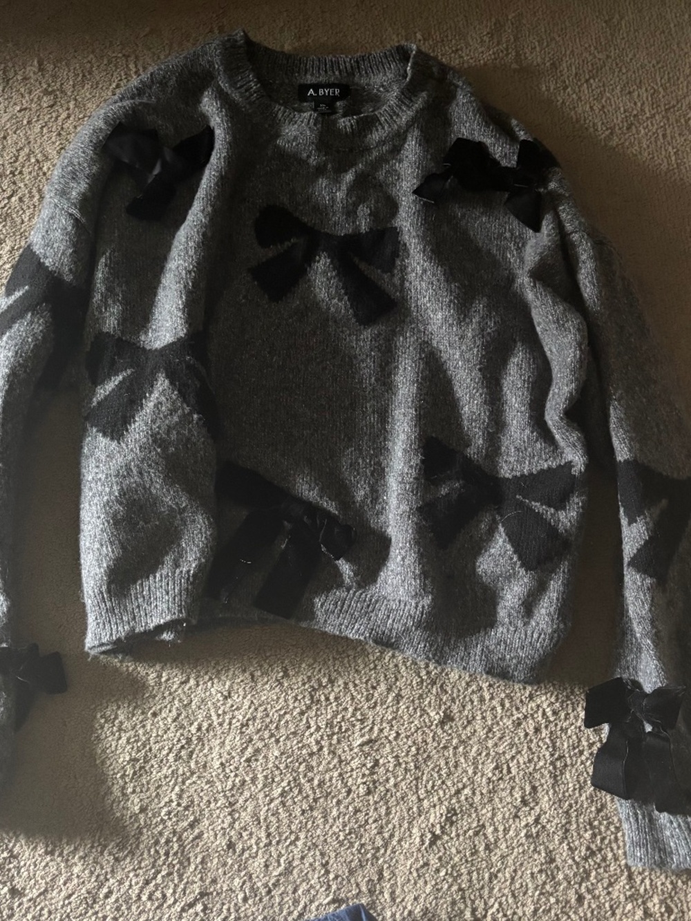 3d bow velvet bows gray grey sweater coquette balletcore cute mori girl